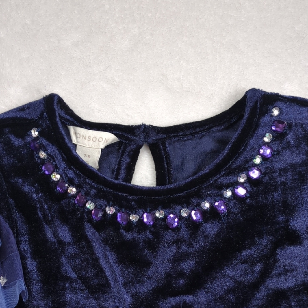 Monsoon Girls Cosmic Velour Long Sleeve Disco Dress Blue (7/8 UK) - Picture 10 of 10
